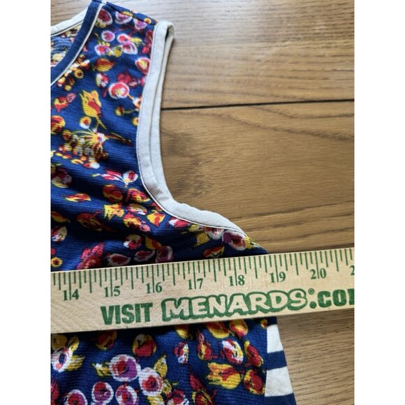 Lee Size Large Floral Striped‎ Blouse Blocked Style Sleeveless Top Blue Boho NWT - Picture 5 of 10